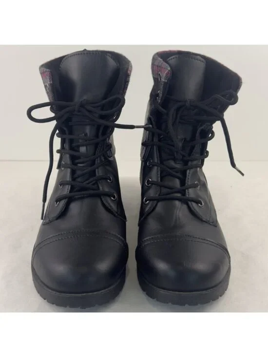 ETC Rue21 Combat Boots Womens Size Large 8/9 Plaid Trim Black Faux Leather - Picture 6 of 12